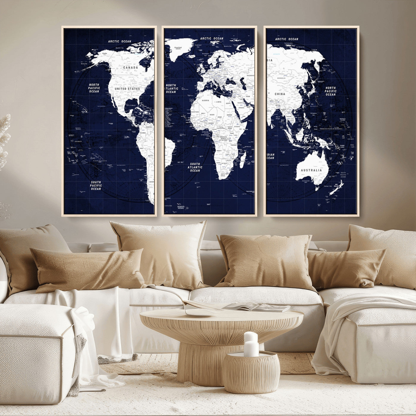 MGV-FC-48X32-3P - World Map Wall Art Canvas Print for Home and Office Decor