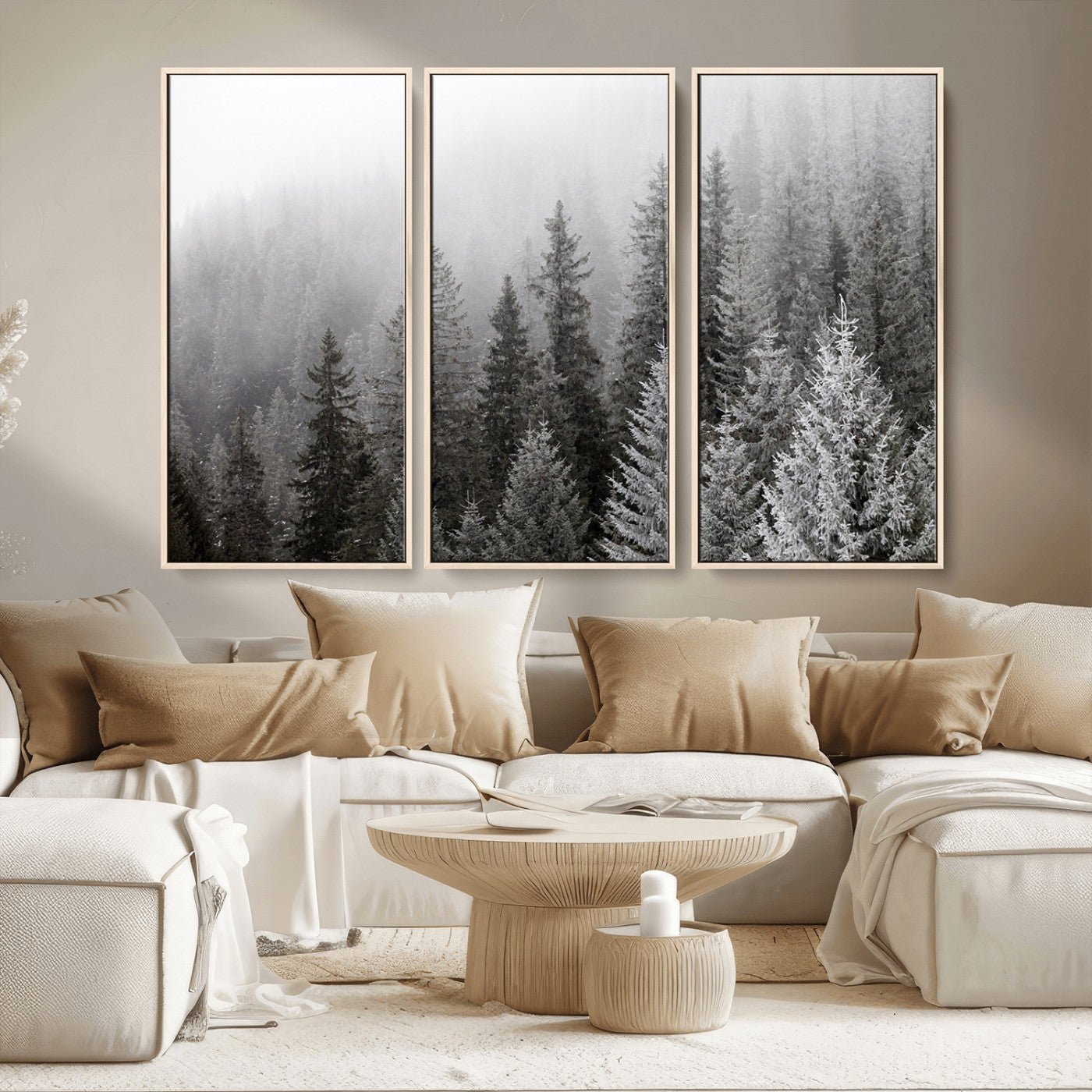 MGV-FC-48X32-3P - Big Foggy Forest and Misty Trees Forest Wall Art Canvas Print
