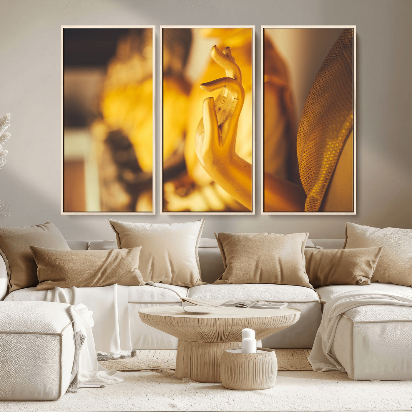 MGV-FC-48X32-3P - Gold Buddha Statue Hands Wall Art Canvas Print