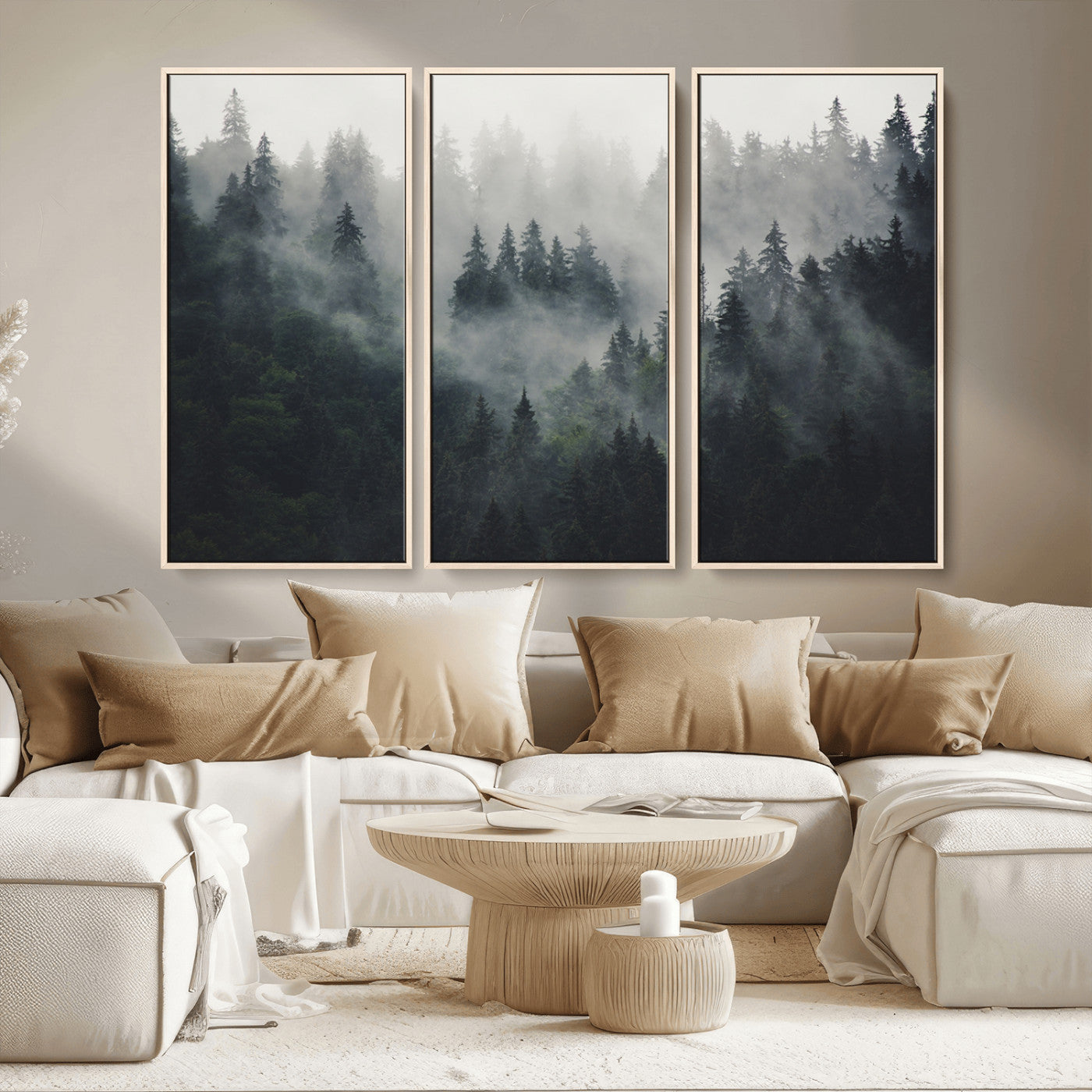 MGV-FC-48X32-3P - Nature Wall Decor - Serene Triptych Nature Print – Woodland Landscape Decor for Living Room or