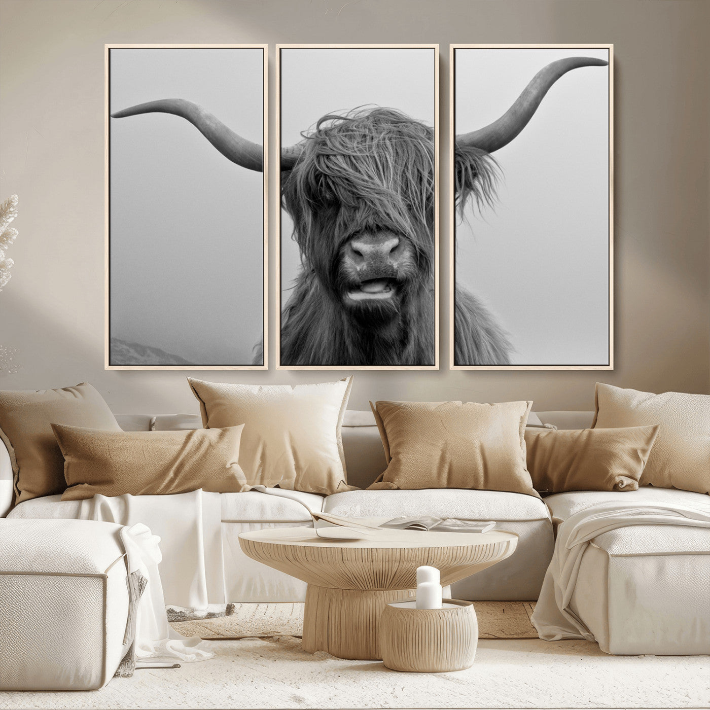 MGV-FC-48X32-3P - Texas Cow Wall Art Canvas, Texas Longhorn Cattle Canvas Print