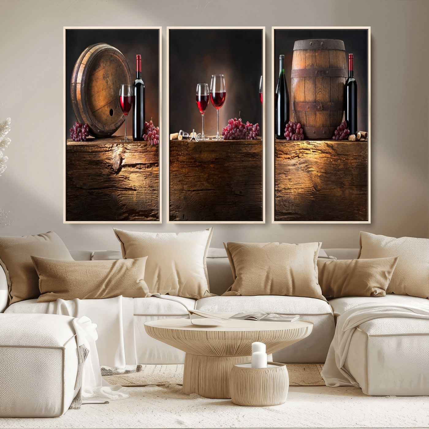 MGV-FC-48X32-3P - Wine and Barrels Wall Art Canvas Print