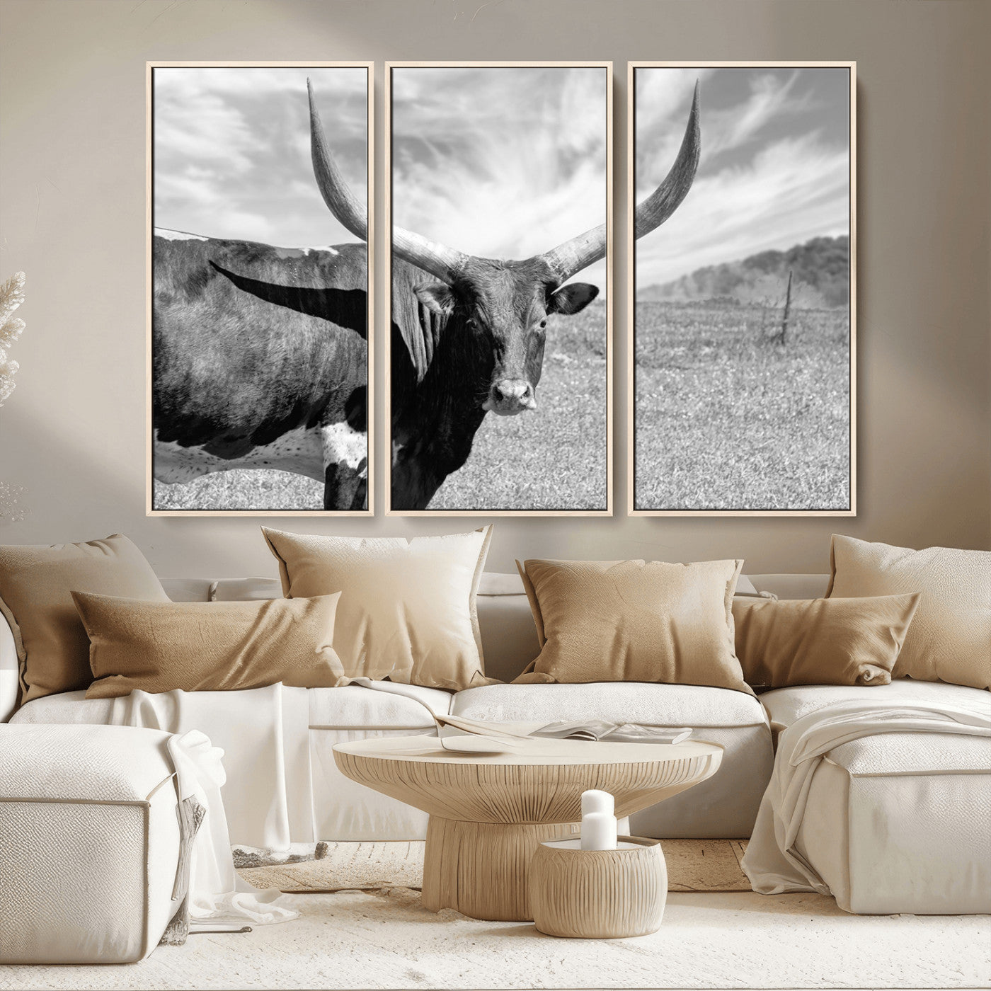 MGV-FC-48X32-3P - Longhorn Wall Art Canvas Print, Framed Ranch Wall Art Canvas Print