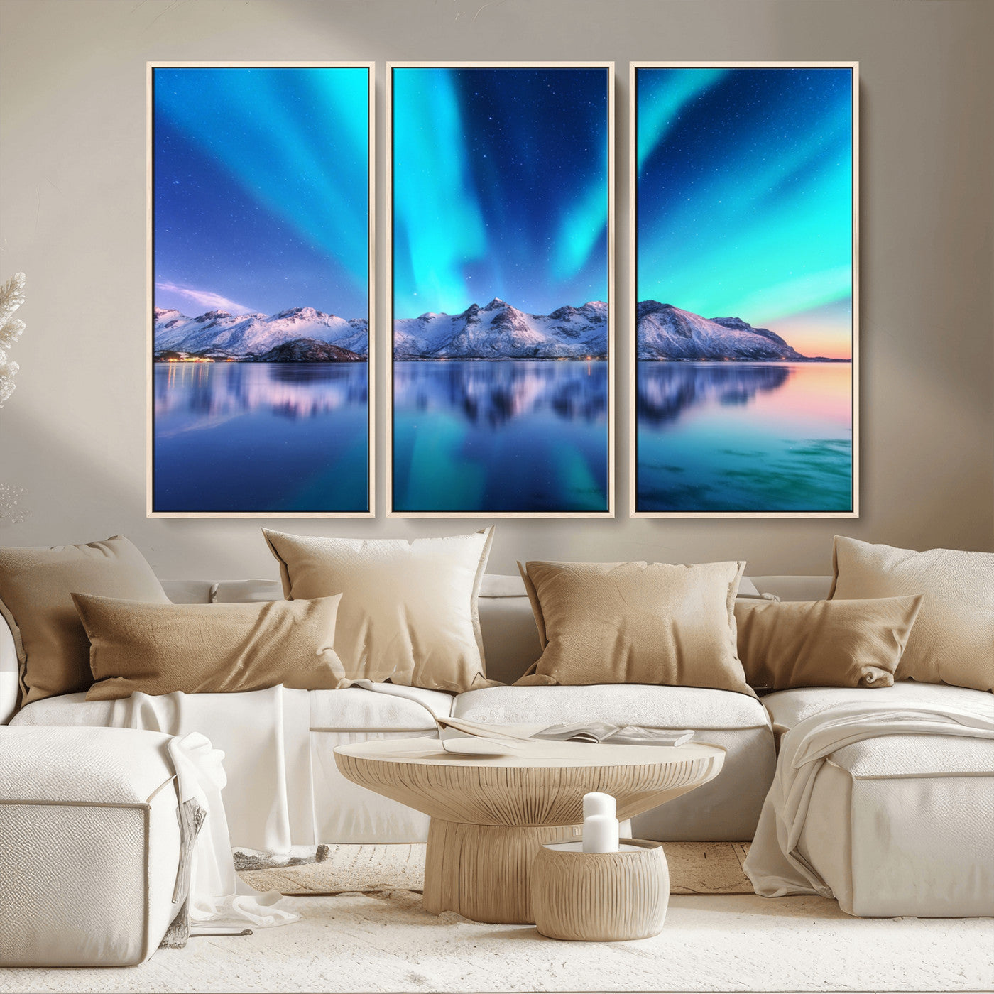 MGV-FC-48X32-3P - Northern Lights above Mountain Wall Art, Northern Lights Wall Art Canvas Print