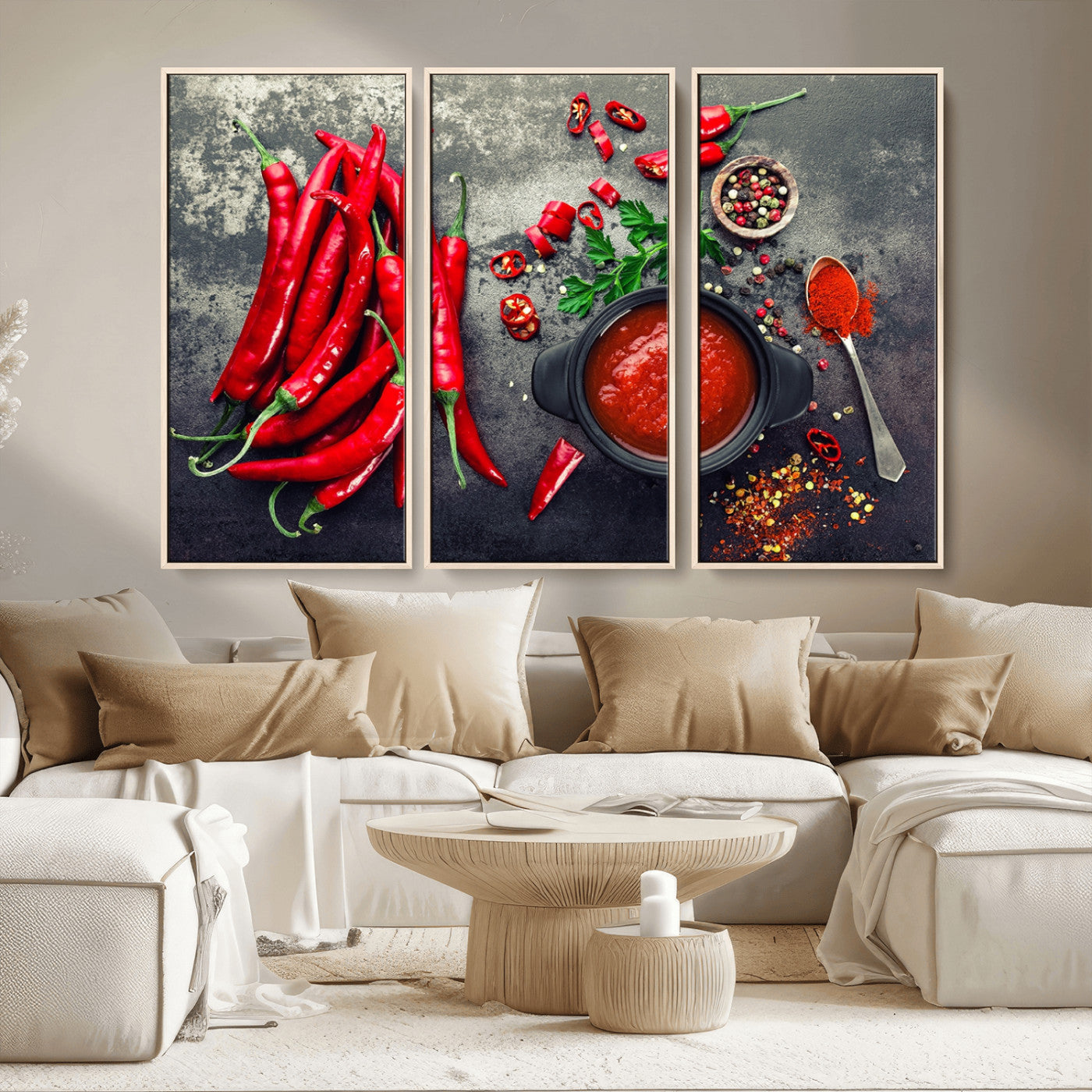 MGV-FC-48X32-3P - Red Chili Peppers Wall Art Kitchen Artwork Canvas Print