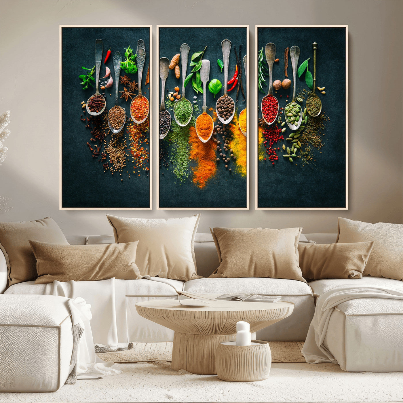 MGV-FC-48X32-3P - Colorful Spices Canvas Wall Art – Vibrant Kitchen Decor Triptych – Culinary Art Print for Dining