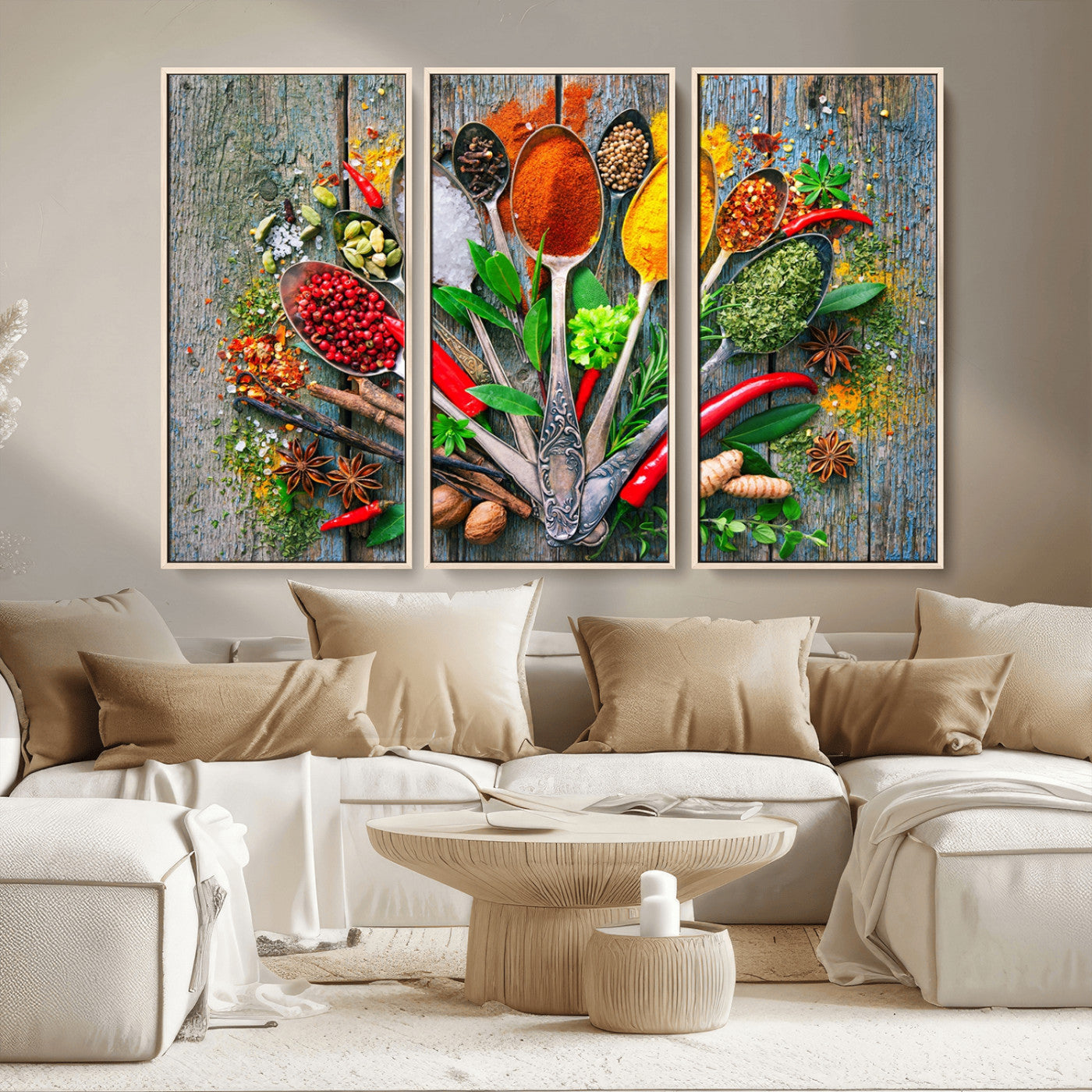 MGV-FC-48X32-3P - Spoonful of Spices Cooking Wall Art Canvas Print - Vibrant Kitchen Decor Triptych – Culinary Art