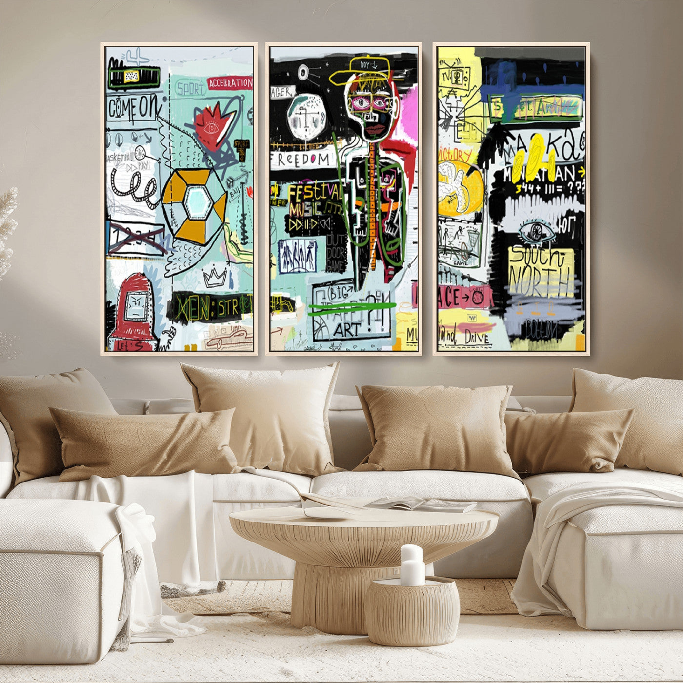 MGV-FC-48X32-3P - Abstract Graffiti Canvas Street Art-Inspired Graffiti Triptych Canvas – Modern Abstract Wall Art for