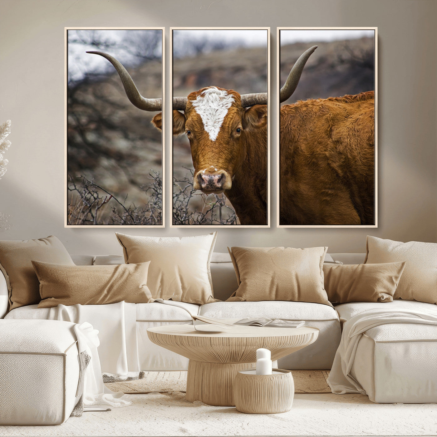 MGV-FC-48X32-3P - Framed Big Cow Animal Wall Art Canvas Print