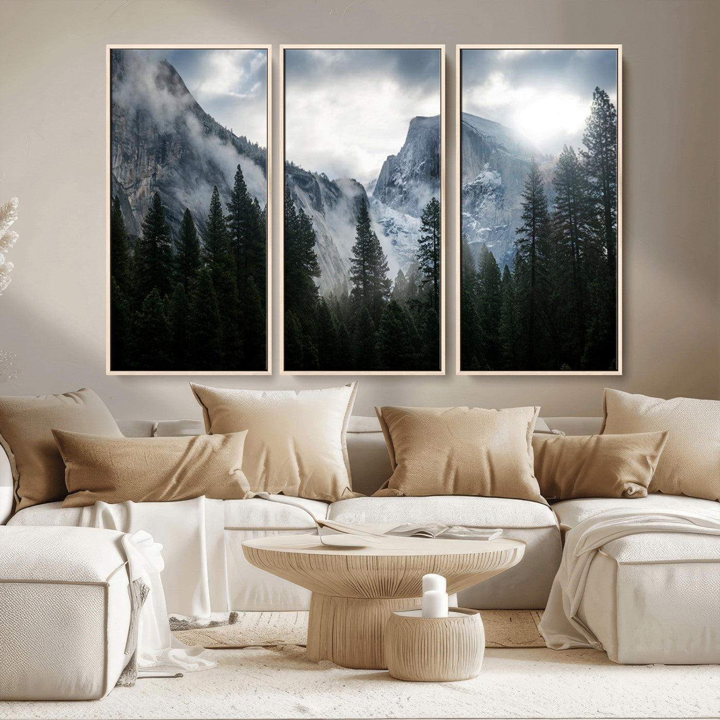 MGV-FC-48X32-3P - Yosemite National Park El Capitan Foggy Mountain Wall Art | Large Canvas Print for Living Room,