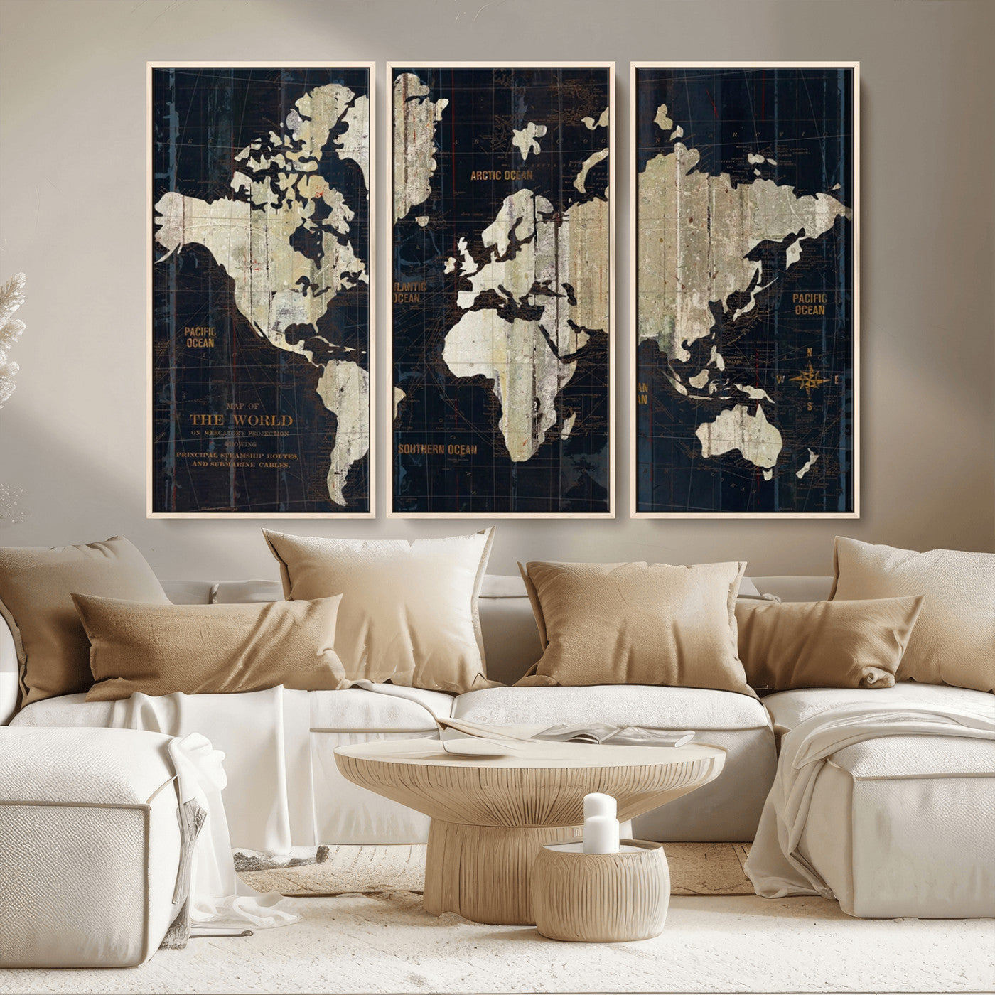 MGV-FC-48X32-3P - Push Pin World Map Canvas Print – Framed Wall Art for Couples to Track Their Travels – Anniversary