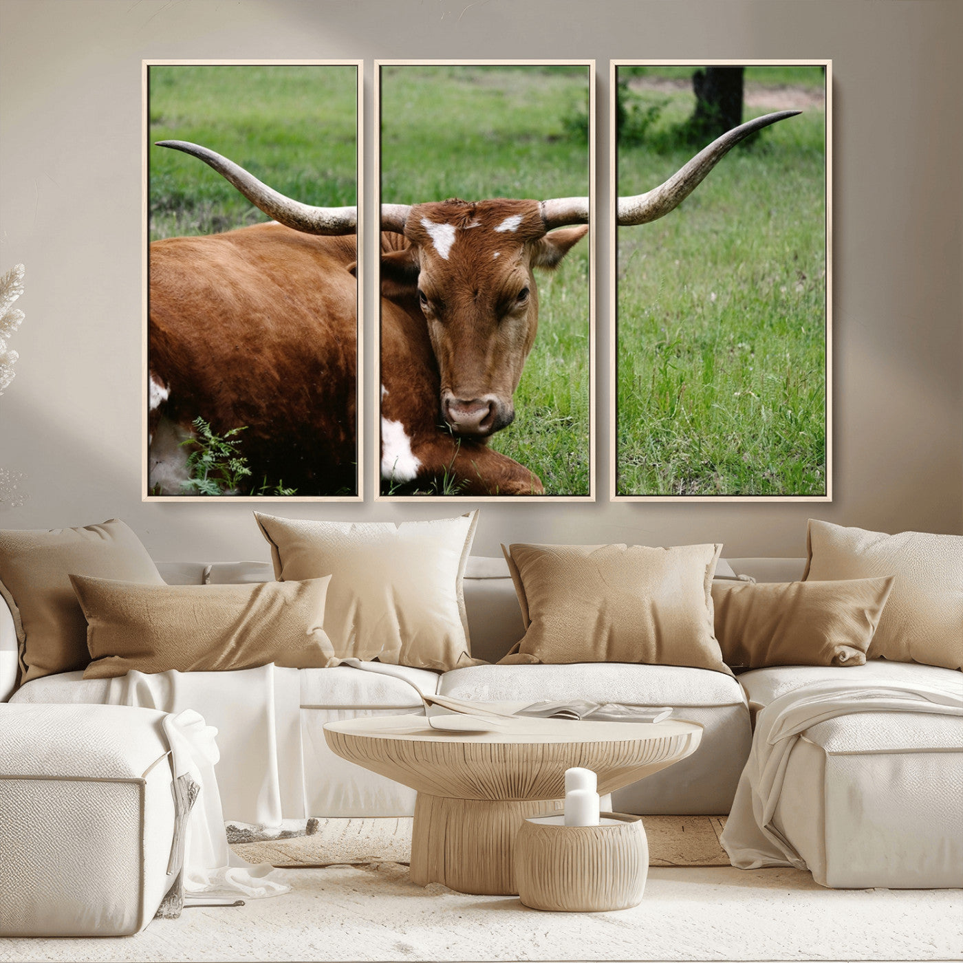 MGV-FC-48X32-3P - Longhorn Cow Animal Wall Art Canvas Print