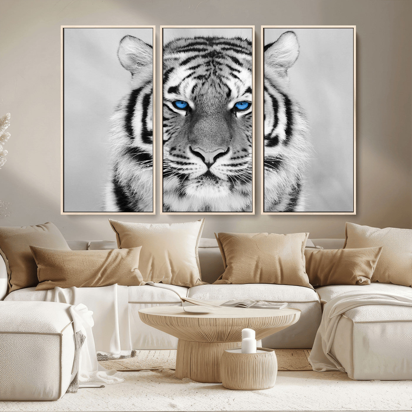 MGV-FC-48X32-3P - Black and White Tiger Wall Art Animal Canvas Print