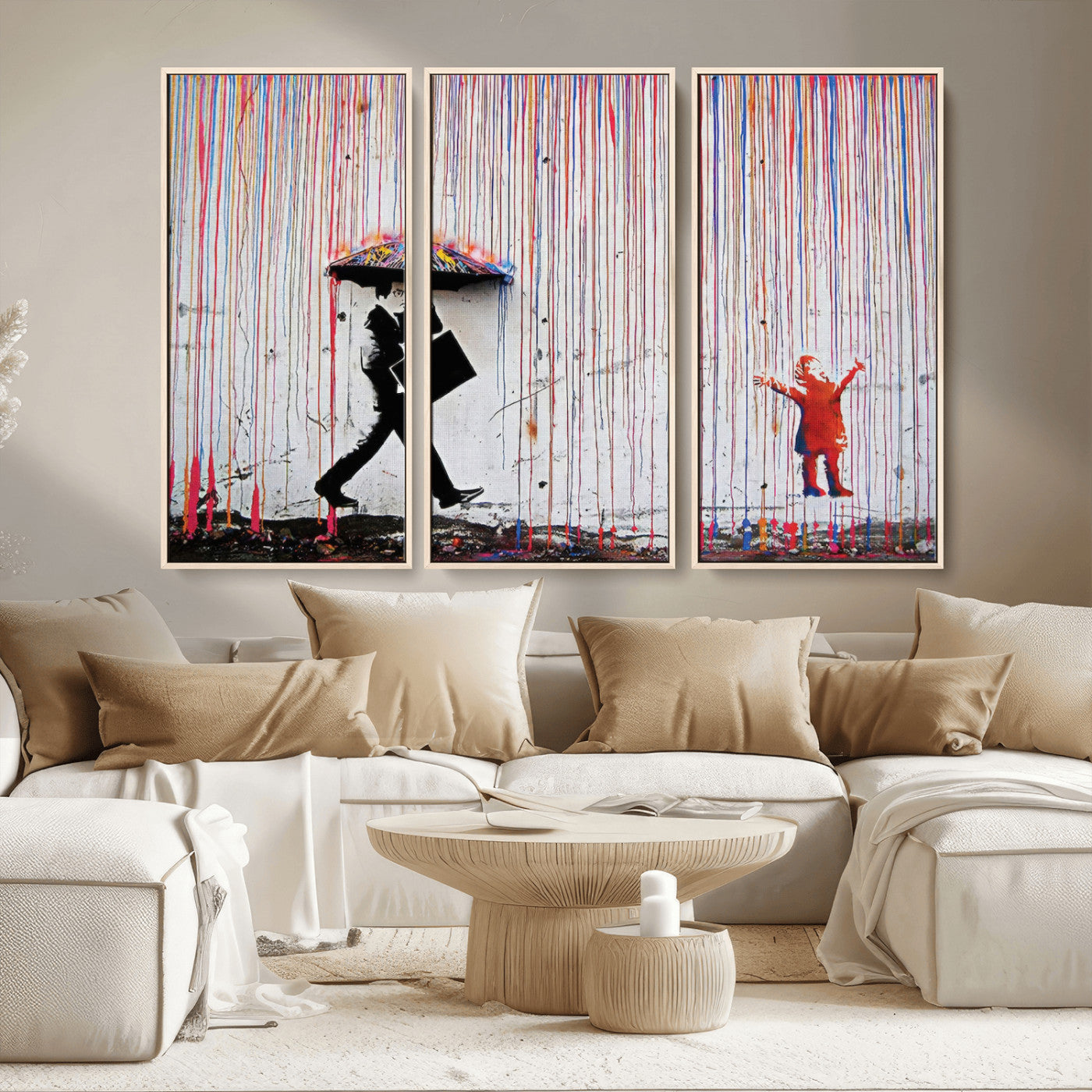 MGV-FC-48X32-3P - Banksy Wall Art Canvas Print, Framed Graffiti Art Picture Print, Banksy Urban Graffiti Perfect Modern Decor Artwork