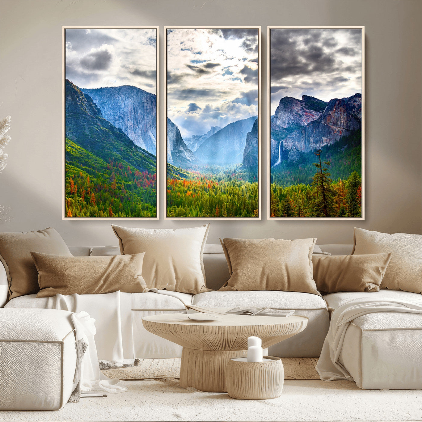 MGV-FC-48X32-3P - Yosemite Park Half Dome 3 Panel Canvas Print | Large Giclée Landscape Wall Art for Living Room,