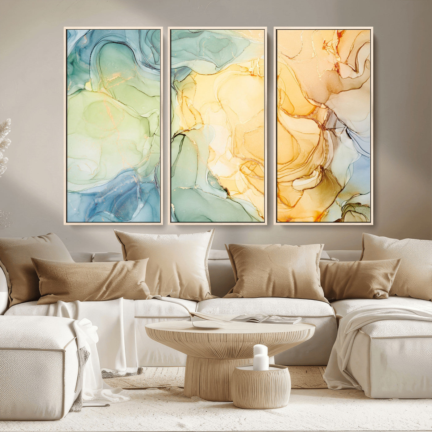 -Green and Yellow Marble Fluid Effect Wall Art, Green and Yellow Marble Canvas Wall Art Print