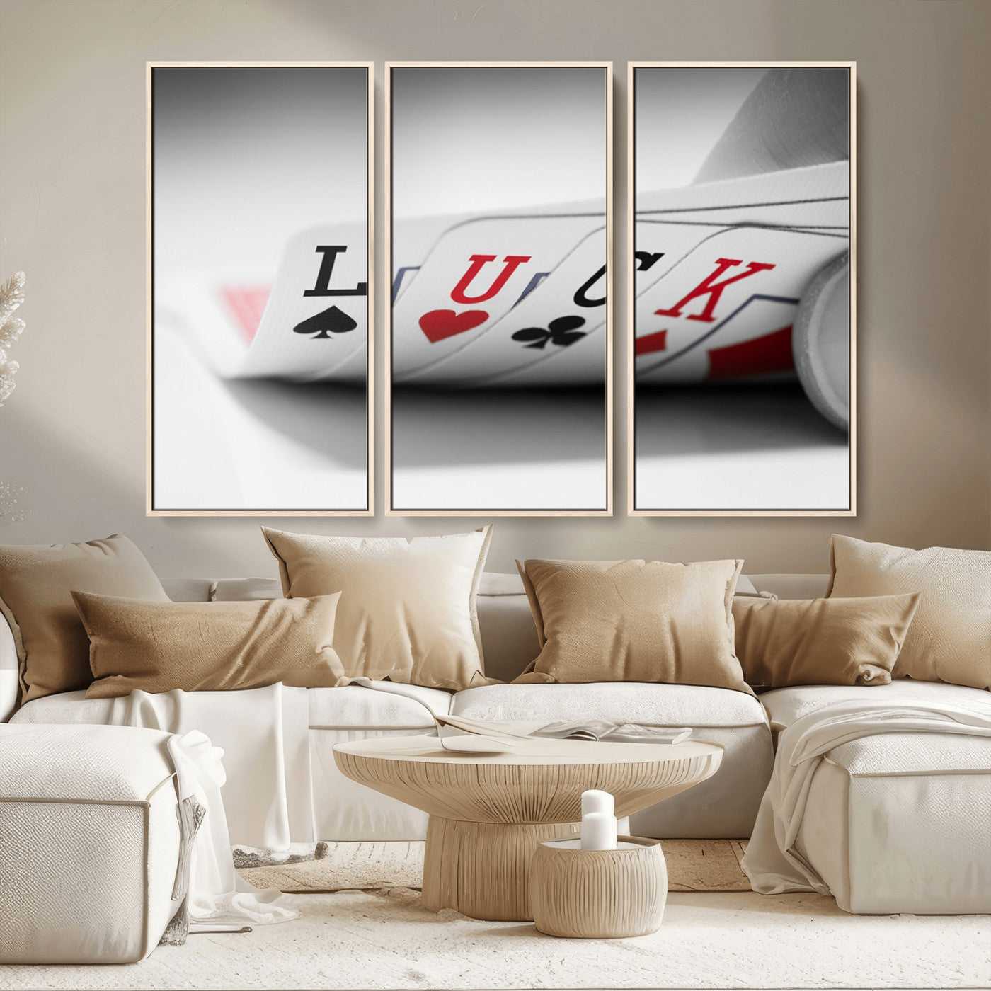 MGV-FC-48X32-3P - Framed Luck Poker Cards Canvas – Modern Triptych Wall Art, Ready to Hang for Game Rooms