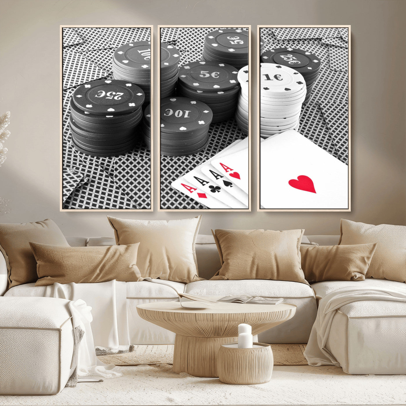 MGV-FC-48X32-3P - Poker Game Cards Wall Art Canvas, Multi Panel Wall Art Canvas Print