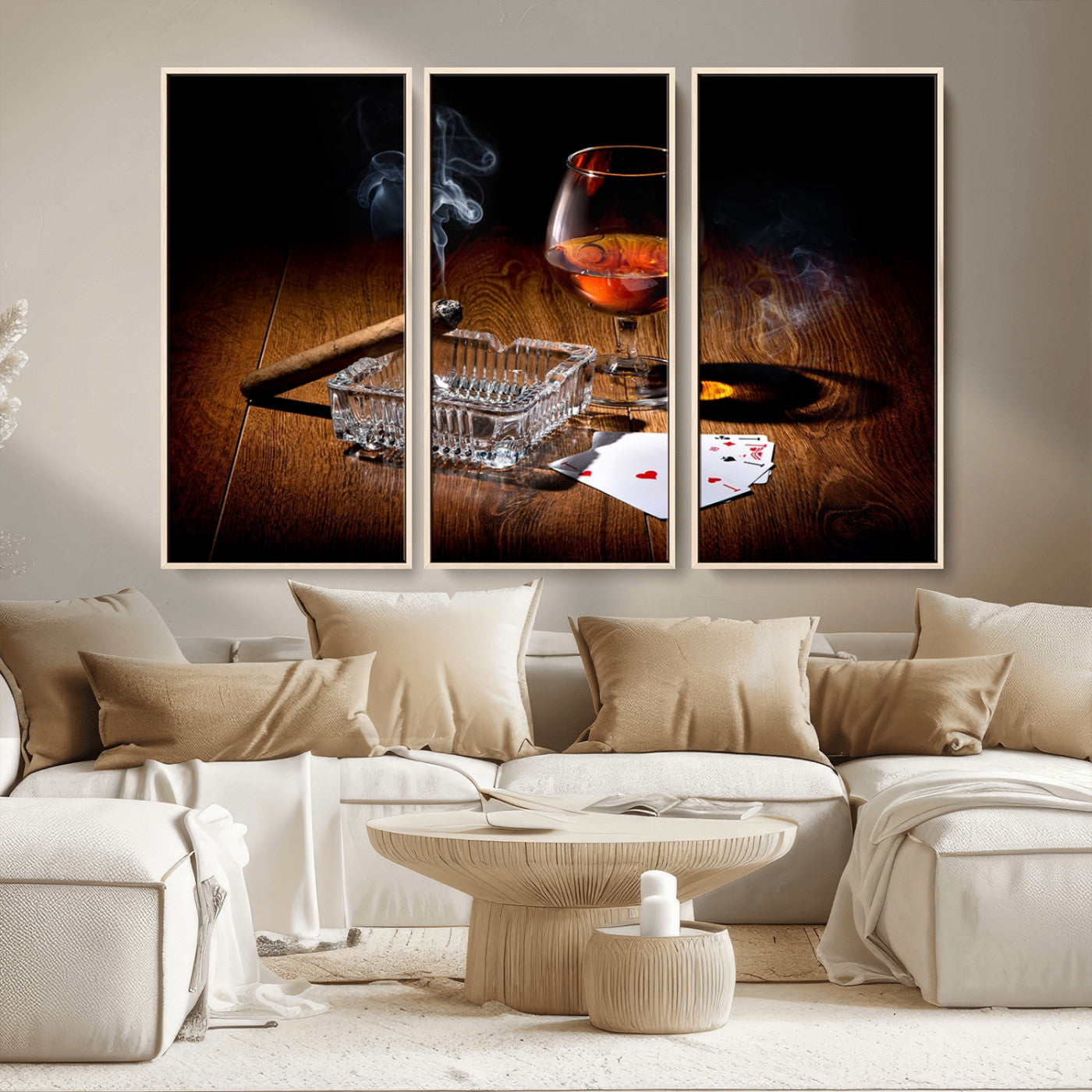MGV-FC-48X32-3P - Whiskey Cigar Wall Art Canvas Print Kitchen Wall
