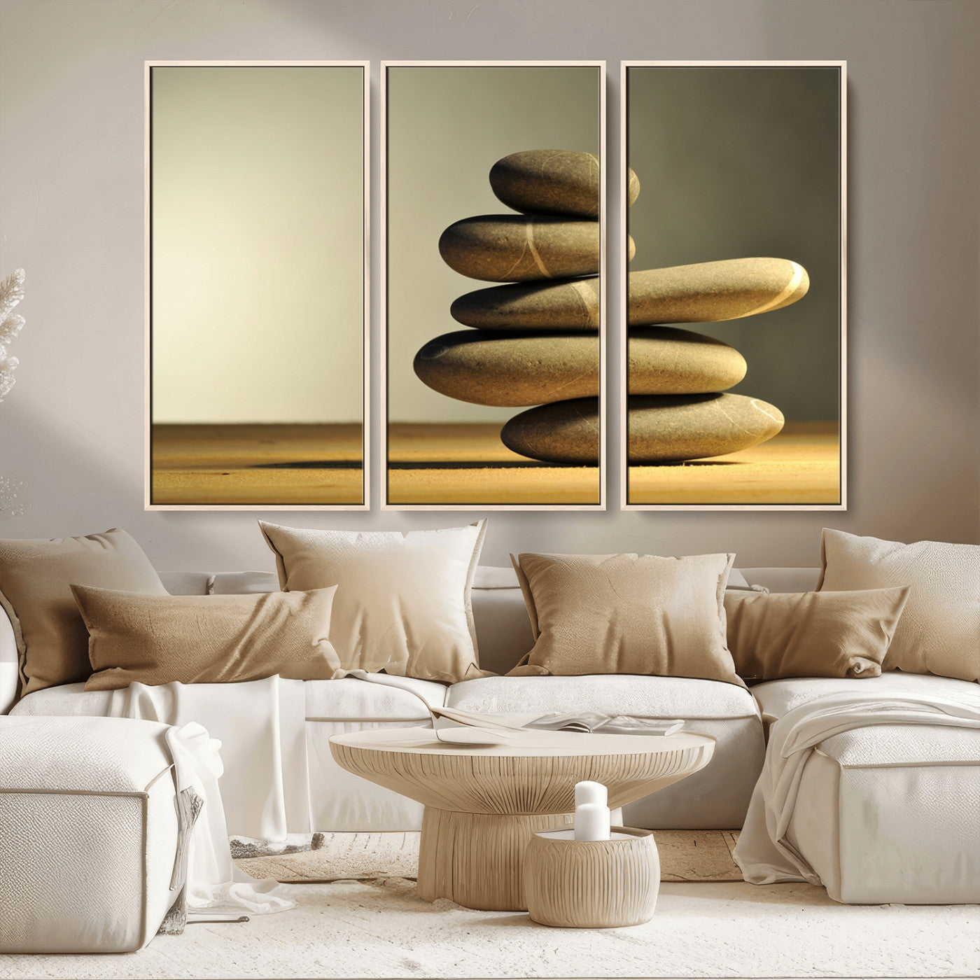 MGV-FC-48X32-3P - Fluvial Zen Stones Canvas Wall Art Print