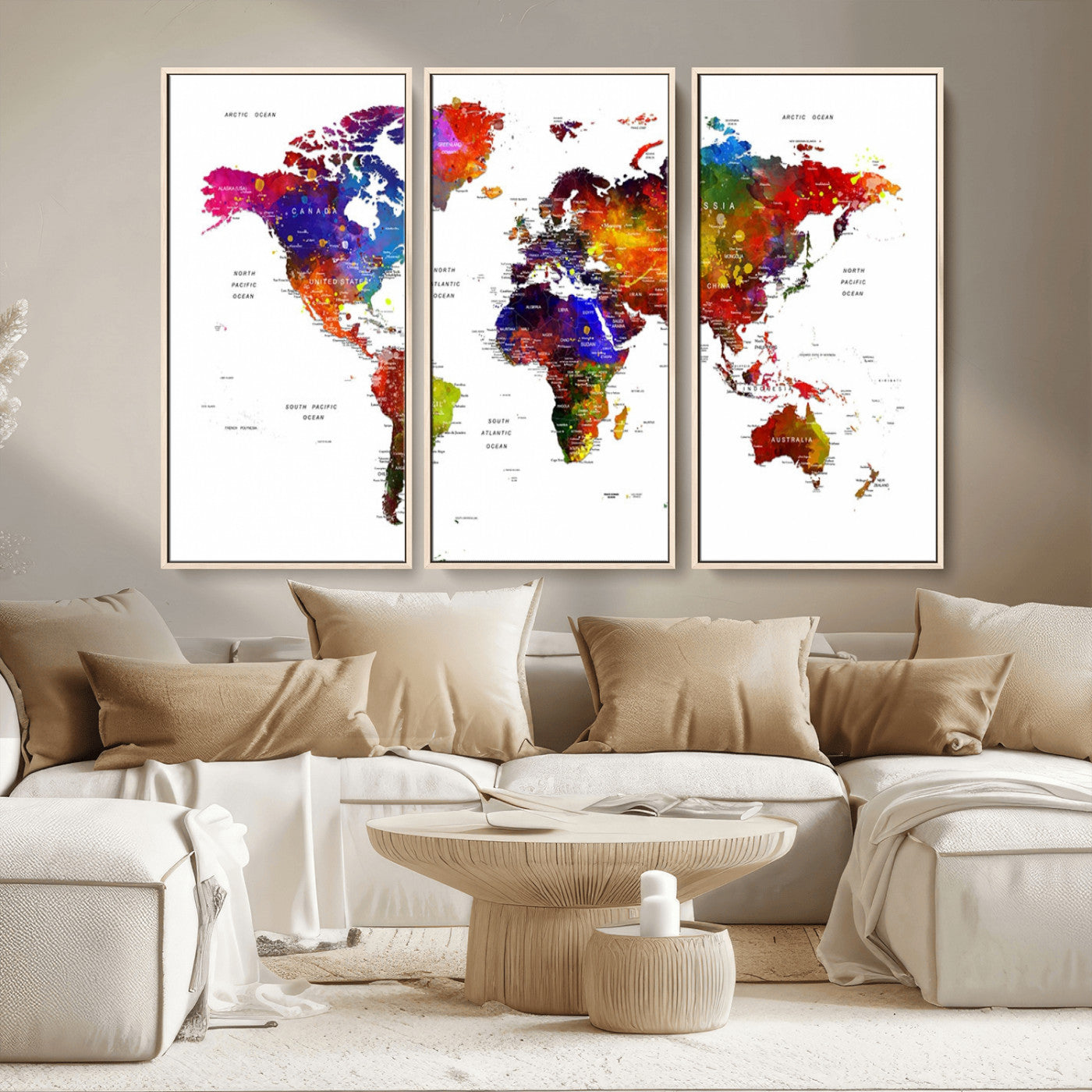 MGV-FC-48X32-3P - Push Pin World Map Canvas Print – Framed Wall Art for Couples to Track Their Travels – Anniversary