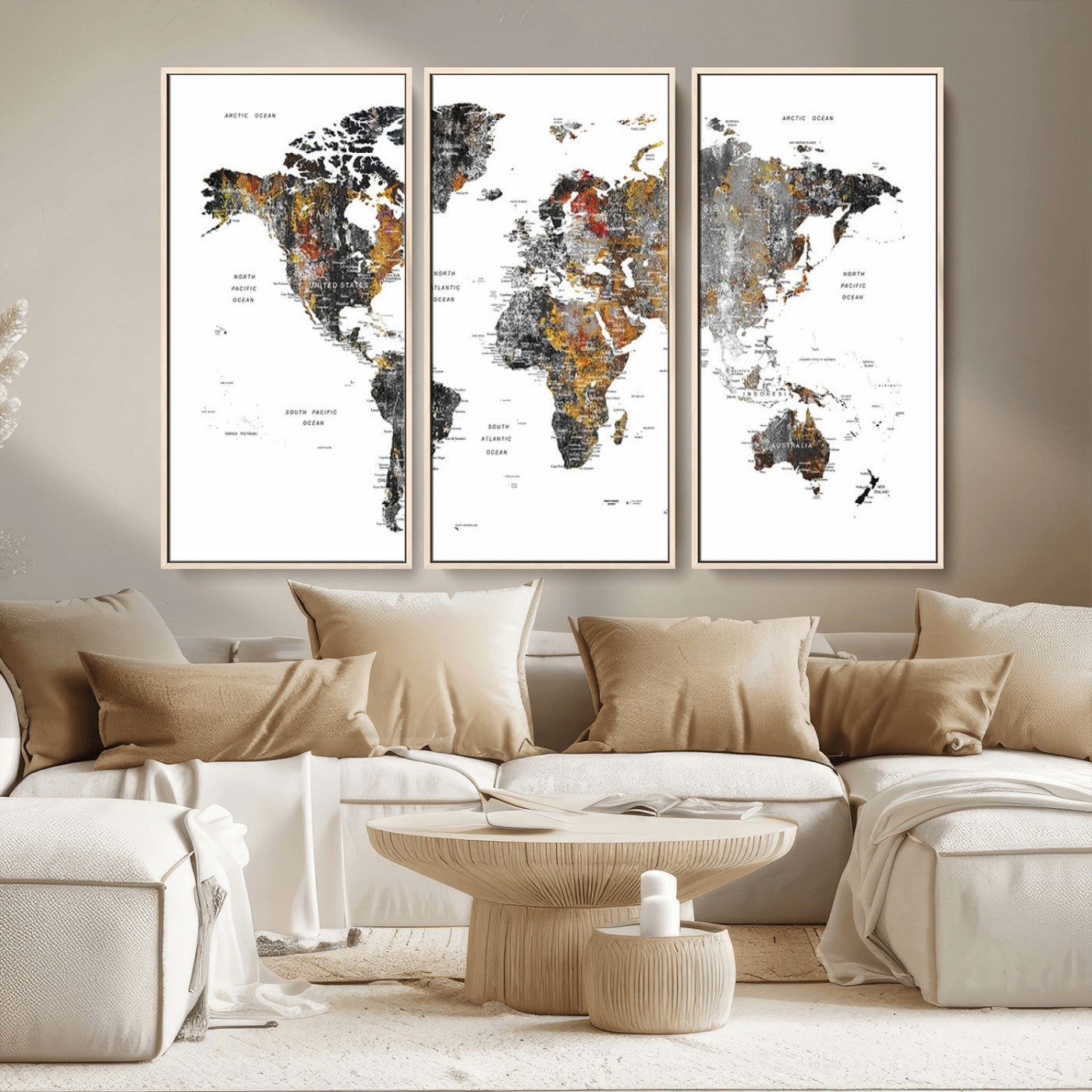 MGV-FC-48X32-3P - World Map Wall Art Canvas Print for Home and Office Decor