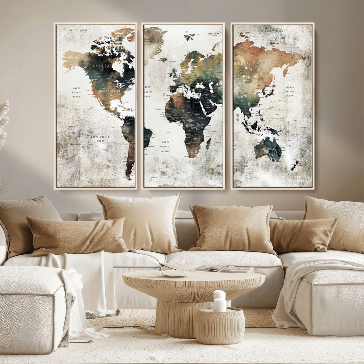 MGV-FC-48X32-3P - Push Pin World Map Canvas Print – Framed Wall Art for Couples to Track Their Travels – Anniversary