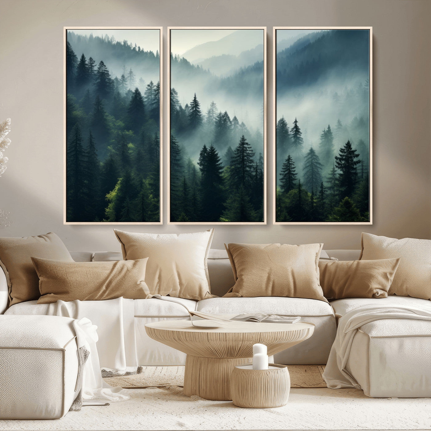 MGV-FC-48X32-3P - Captivating Misty Forest Wall Art Premium Canvas Print a Foggy and Serene Atmosphere Art