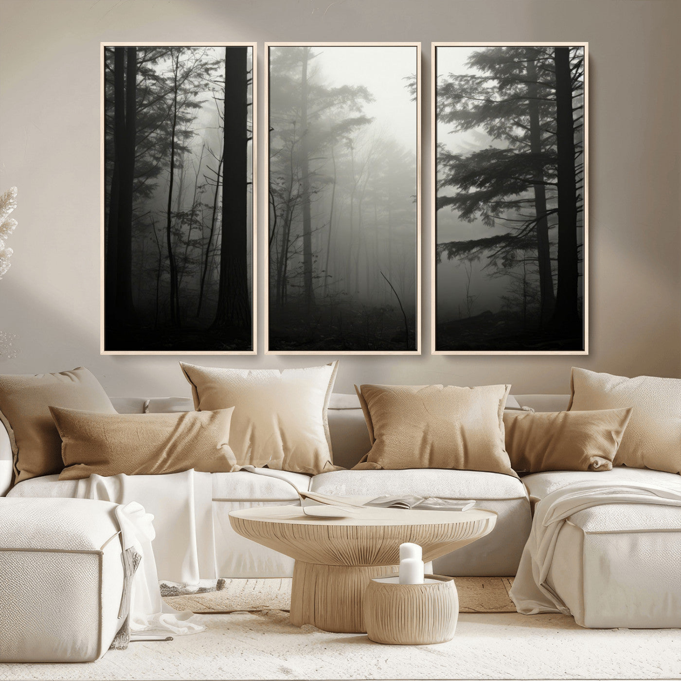 MGV-FC-48X32-3P - Misty Forest Wall Art Premium Canvas Print a Foggy and Serene Atmosphere - Nature Wall Art