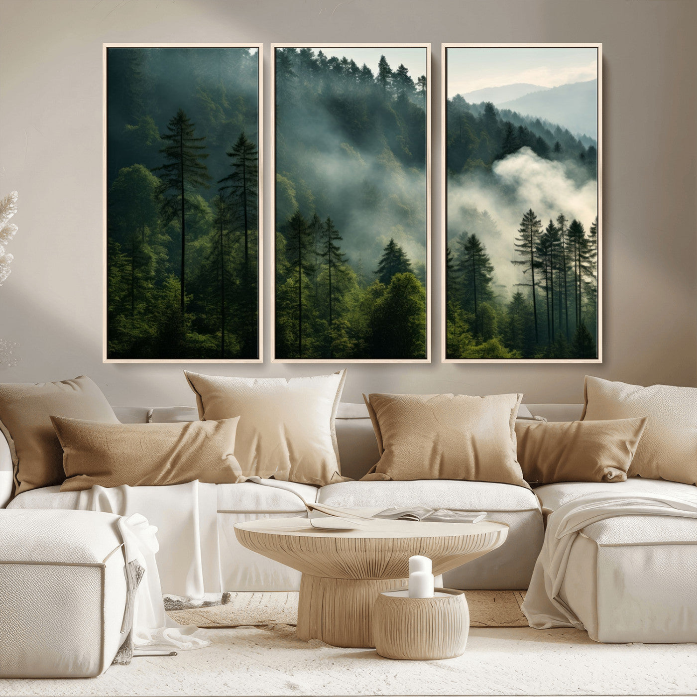 MGV-FC-48X32-3P - Misty Forest Wall Art Premium Canvas Print a Foggy and Serene Atmosphere