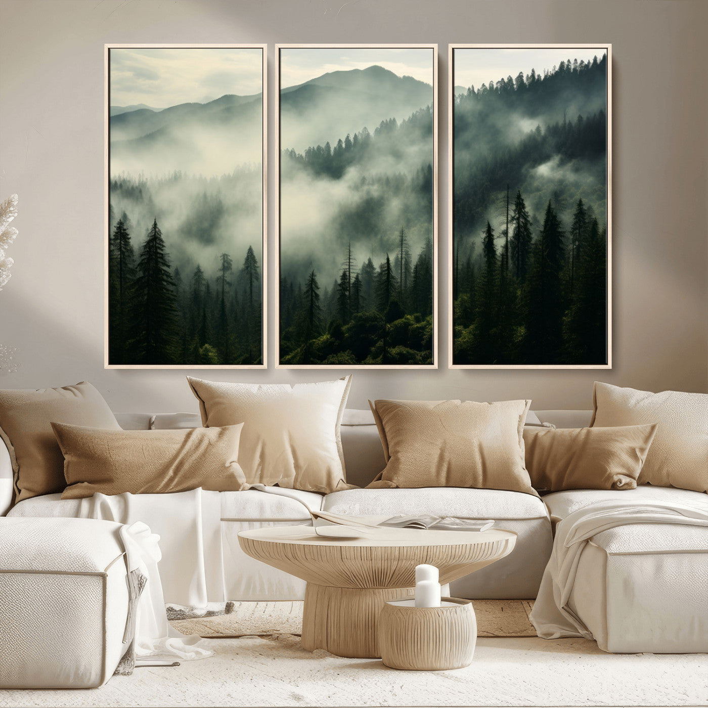 MGV-FC-48X32-3P - Captivating Misty Forest Wall Art Premium Canvas Print a Foggy and Serene Atmosphere