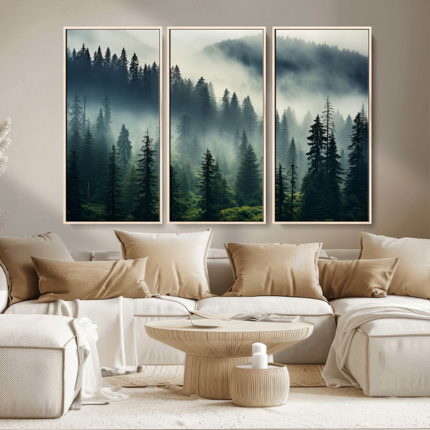 MGV-FC-48X32-3P - Captivating Misty Forest Wall Art Premium Canvas Print a Foggy and Serene Atmosphere