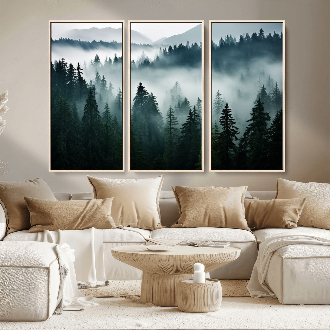 MGV-FC-48X32-3P - Captivating Misty Forest Wall Art Canvas, Premium Canvas Print a Foggy and Serene Atmosphere