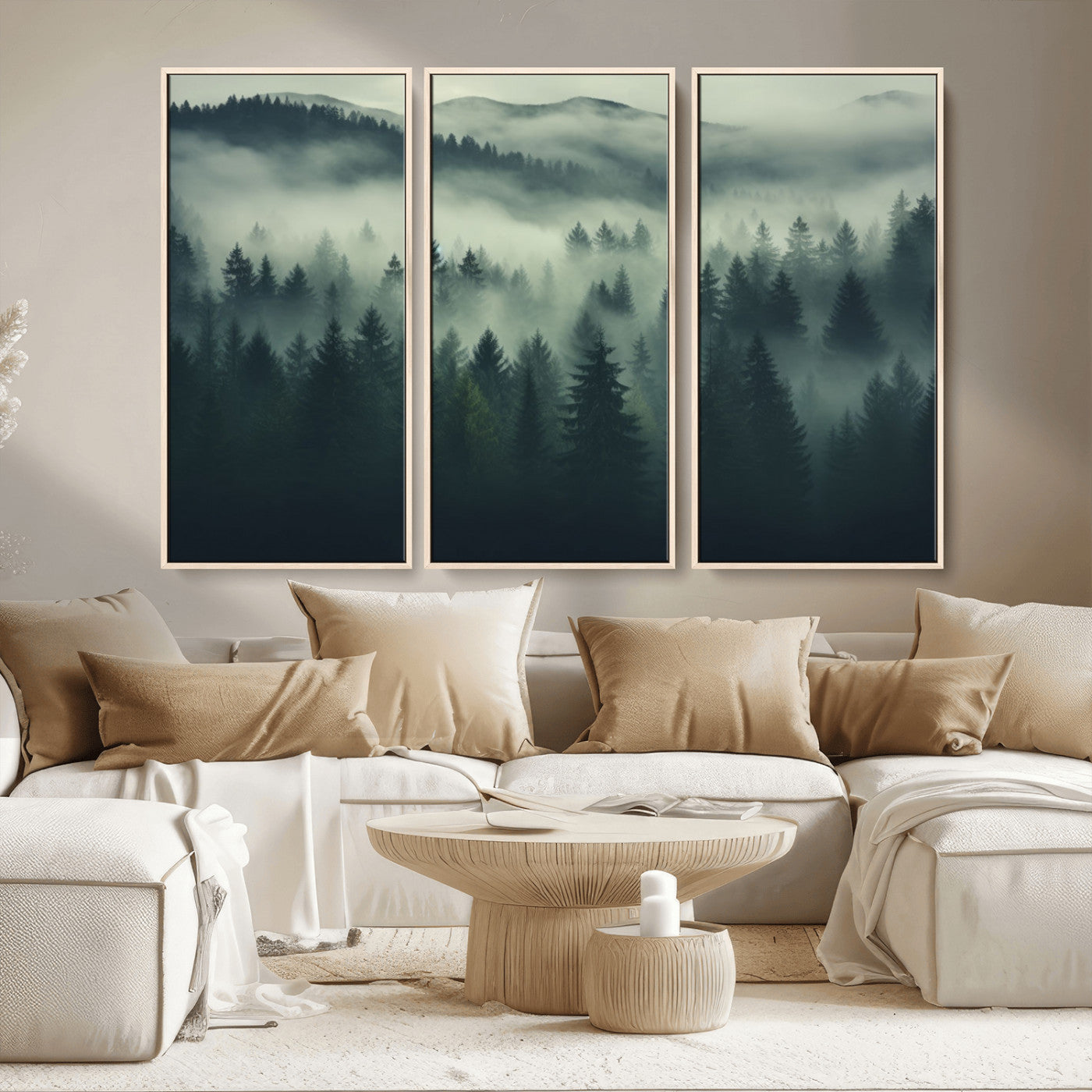 MGV-FC-48X32-3P - Misty Forest Wall Art Premium Canvas Print a Foggy and Serene Atmosphere