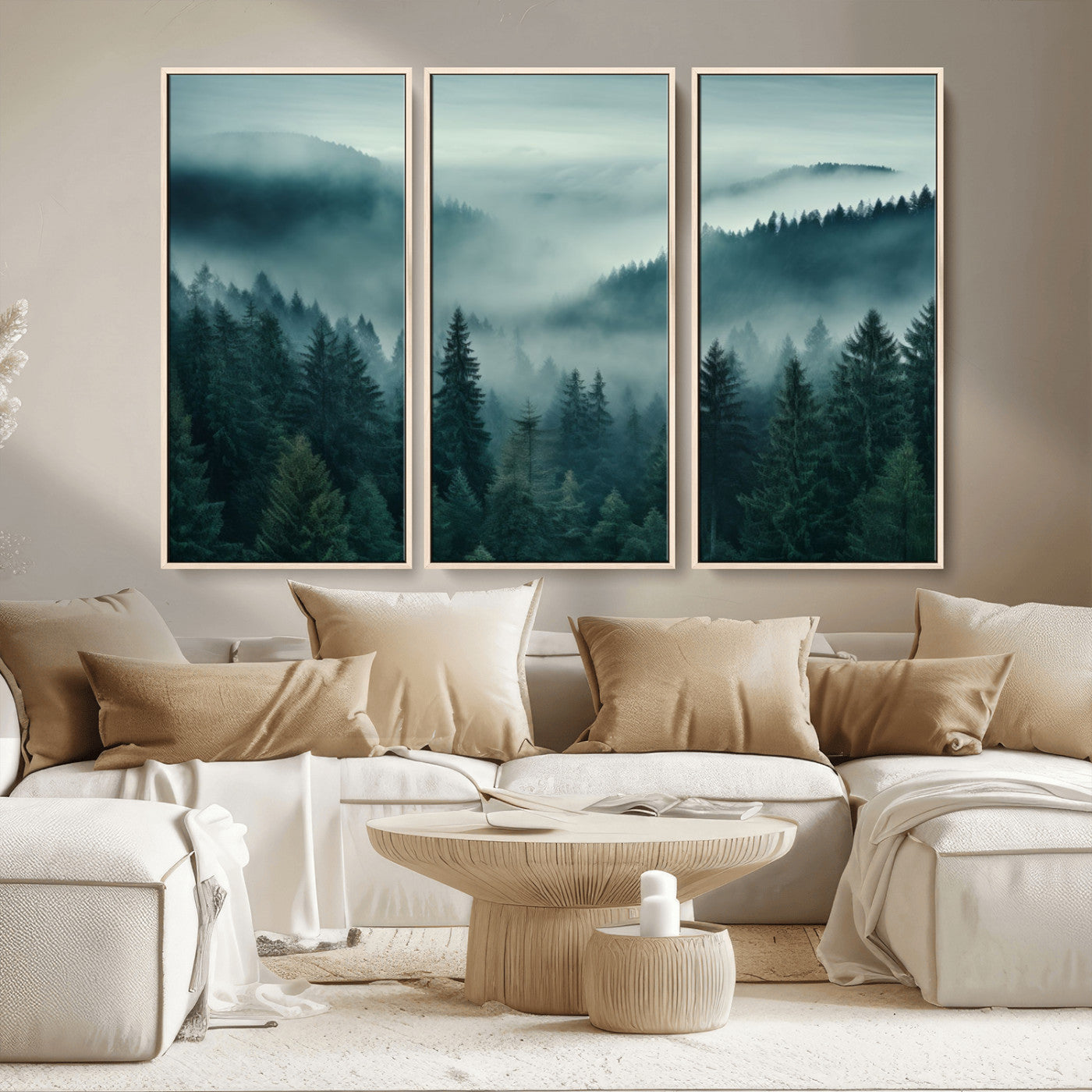 MGV-FC-48X32-3P - Captivating Misty Foggy Forest Wall Art Premium Canvas Print