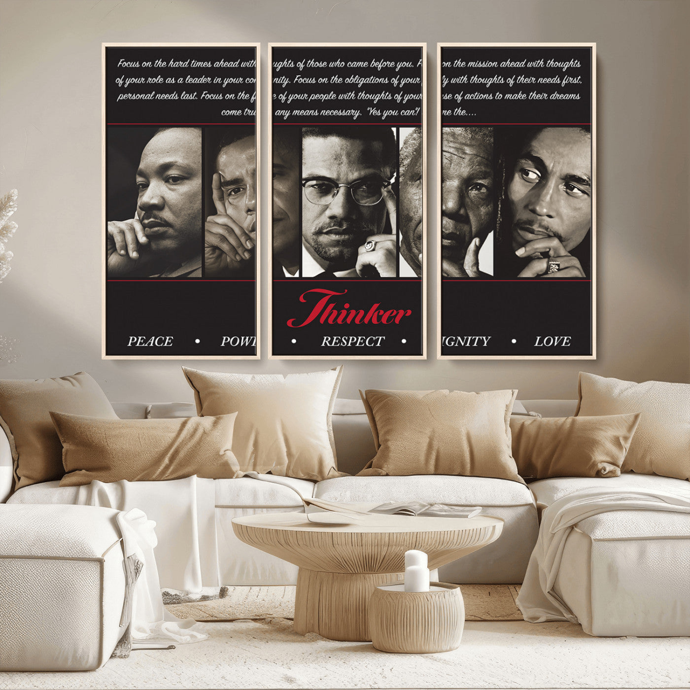 MGV-FC-48X32-3P - Thinkers of Wall Art Canvas Print - Inspirational Wall Art Featuring Icons of Peace, Power, and