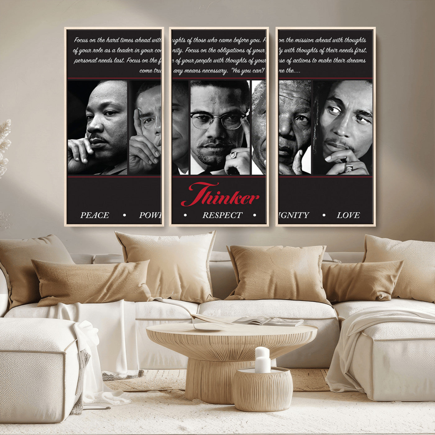 MGV-FC-48X32-3P - Thinker Peace Power Respect Dignity Wall Art | Thinkers of Changel Wall Art Featuring Icons of