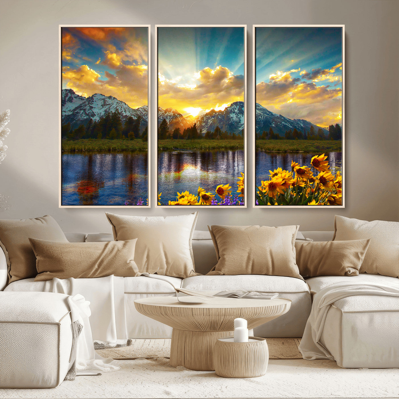 MGV-FC-48X32-3P - Grand Teton Park Amazing Mountain Landscape Sunset Wall Art Canvas Print