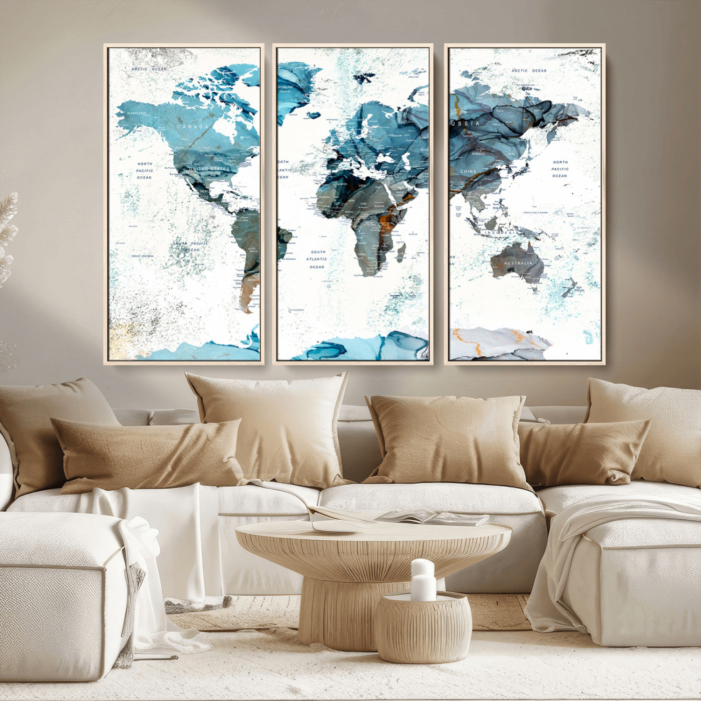 MGV-FC-48X32-3P - Push Pin World Map Canvas Print – Framed Wall Art for Couples to Track Their Travels – Anniversary