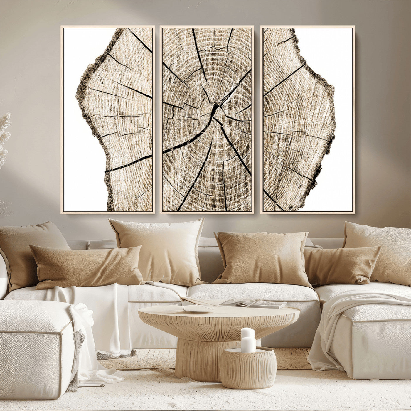 MGV-FC-48X32-3P - Abstract Wood Tree Ring Wall Art - Ready to Hang Minimalist Wooden Design for Rustic & Contemporary