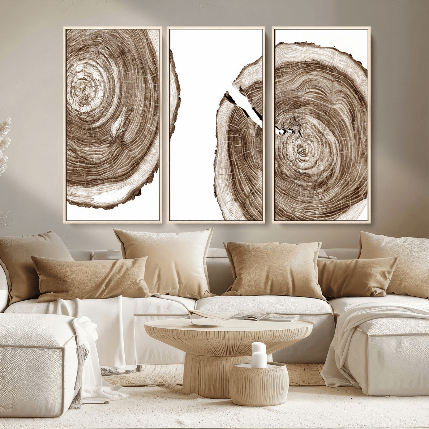 MGV-FC-48X32-3P - Wood Tree Ring Wall Art Canvas Prints, Tree Rings – Minimalist Black and White Wood Art | Triptych