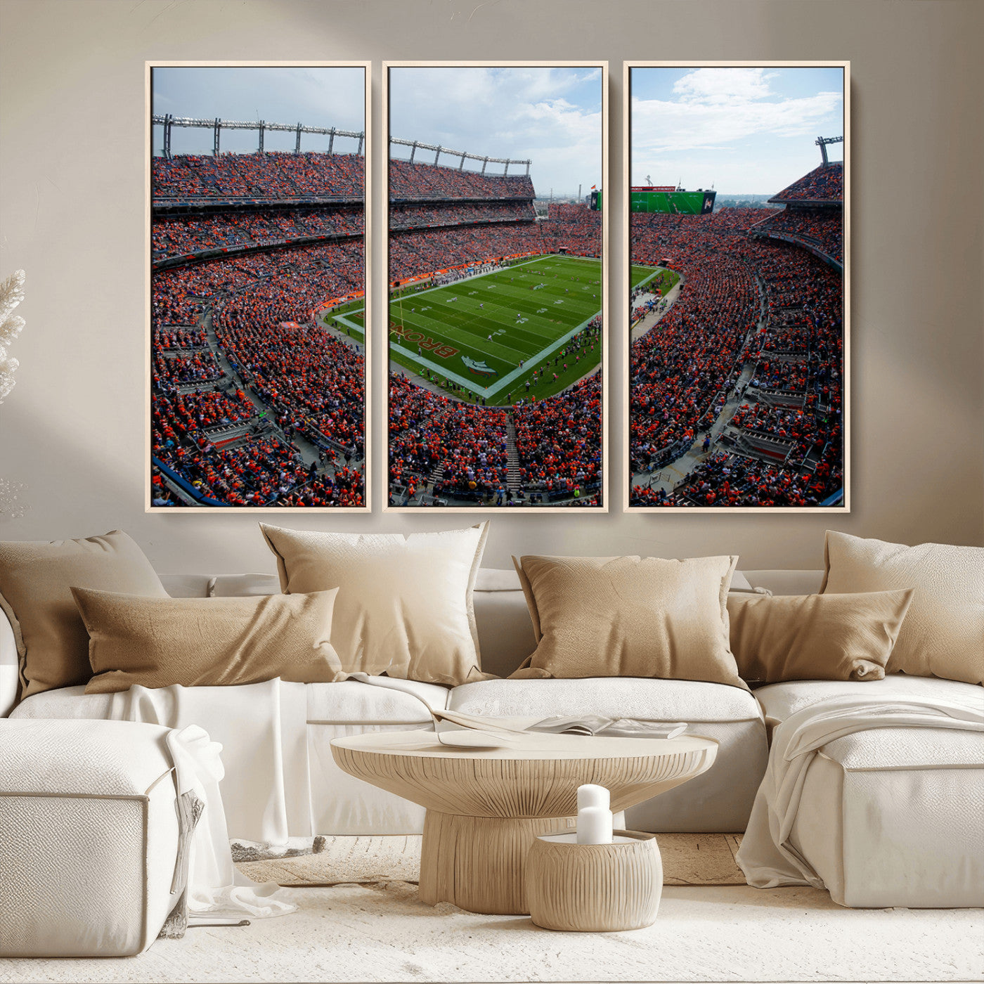 MGV-FC-48X32-3P - Denver Broncos Football Team Print - Empower Field Mile High Stadium Wall Art Canvas Print