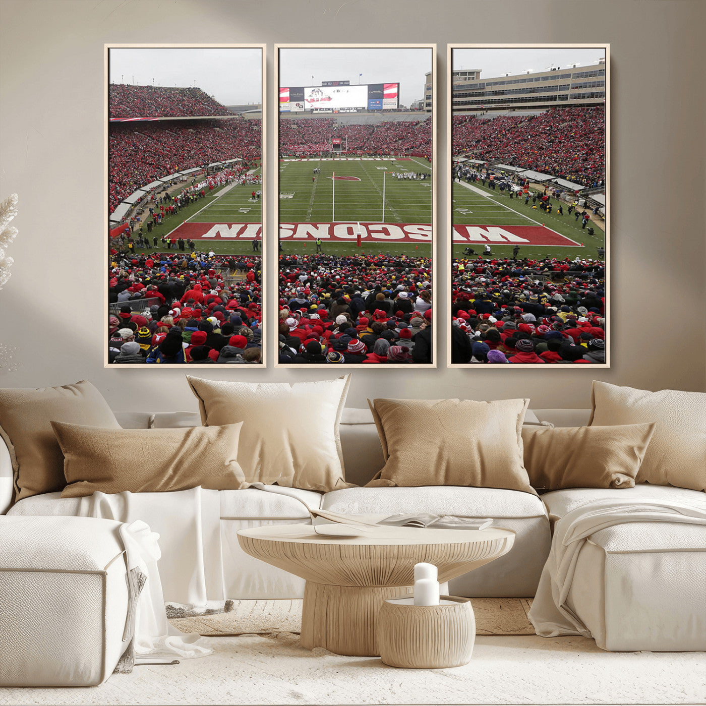 MGV-FC-48X32-3P - Wisconsin Badgers Team Print Canvas - Madison Camp Randall Stadium Wall Art Canvas Print