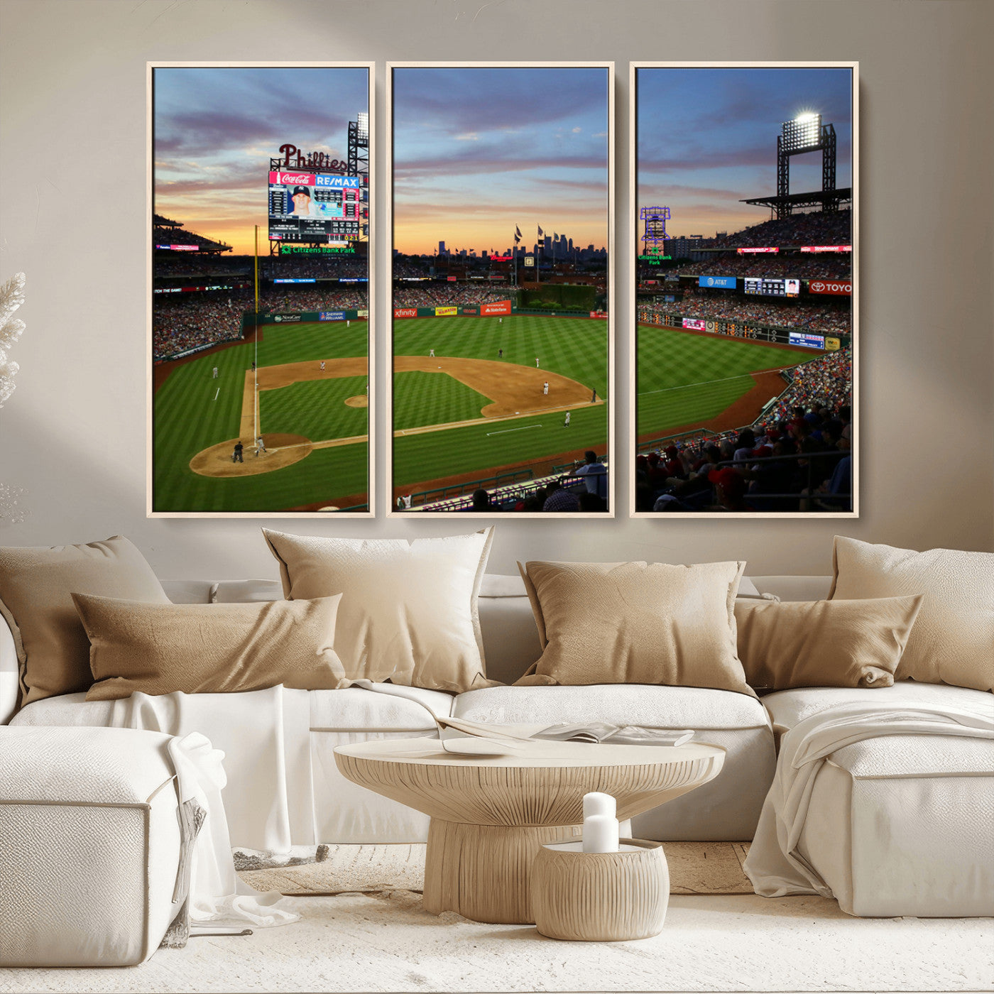 MGV-FC-48X32-3P - Citizens Bank Park Philadelphia Phillies Wall Art Canvas | 3-Panel Canvas Print of Phillies Stadium
