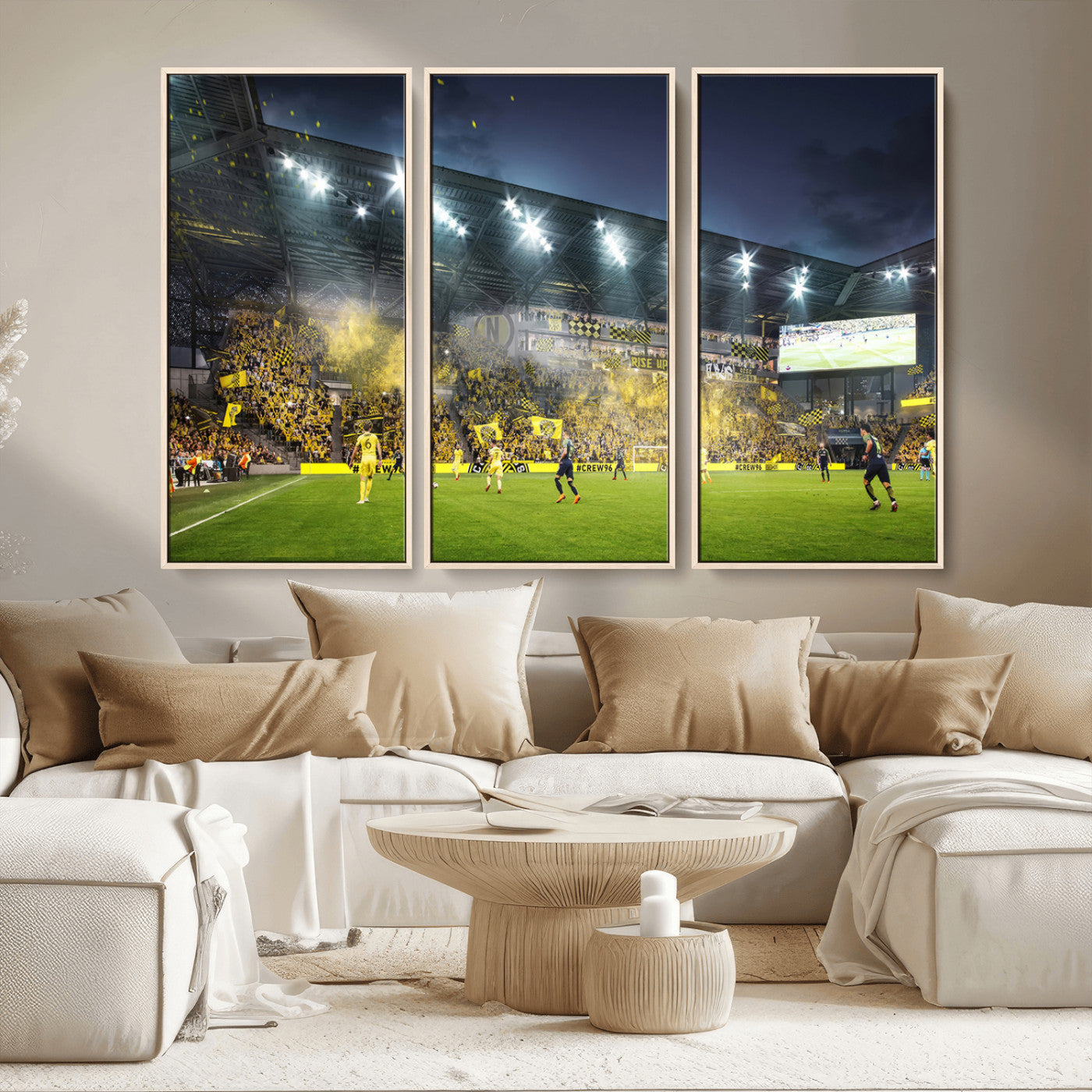 MGV-FC-48X32-3P - Columbus Crew Stadium Match Triple Canvas Wall Art - Dynamic MLS Game Scene Canvas Wall Art