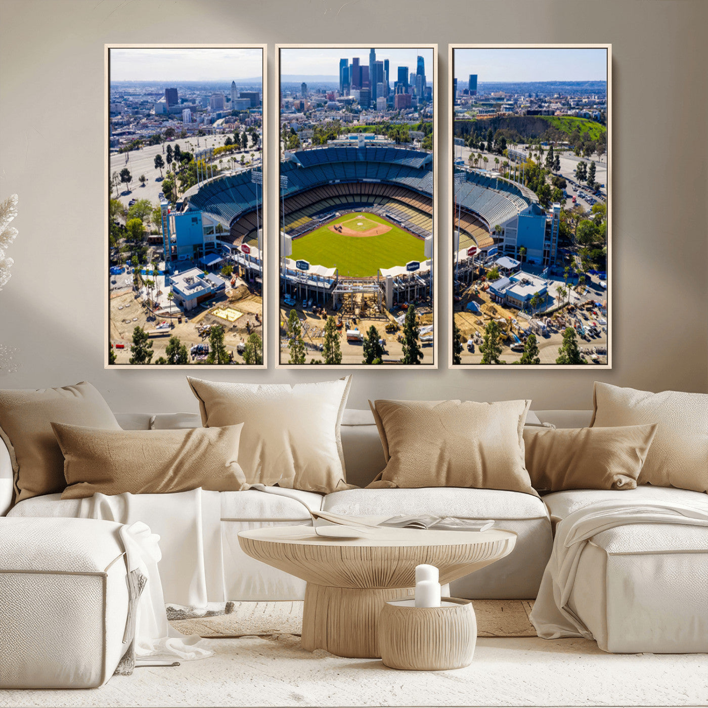 MGV-FC-48X32-3P - Los Angeles Dodgers Dodger Stadium Wall Art Canvas Print - MLB Baseball Stadium, Framed Los Angeles