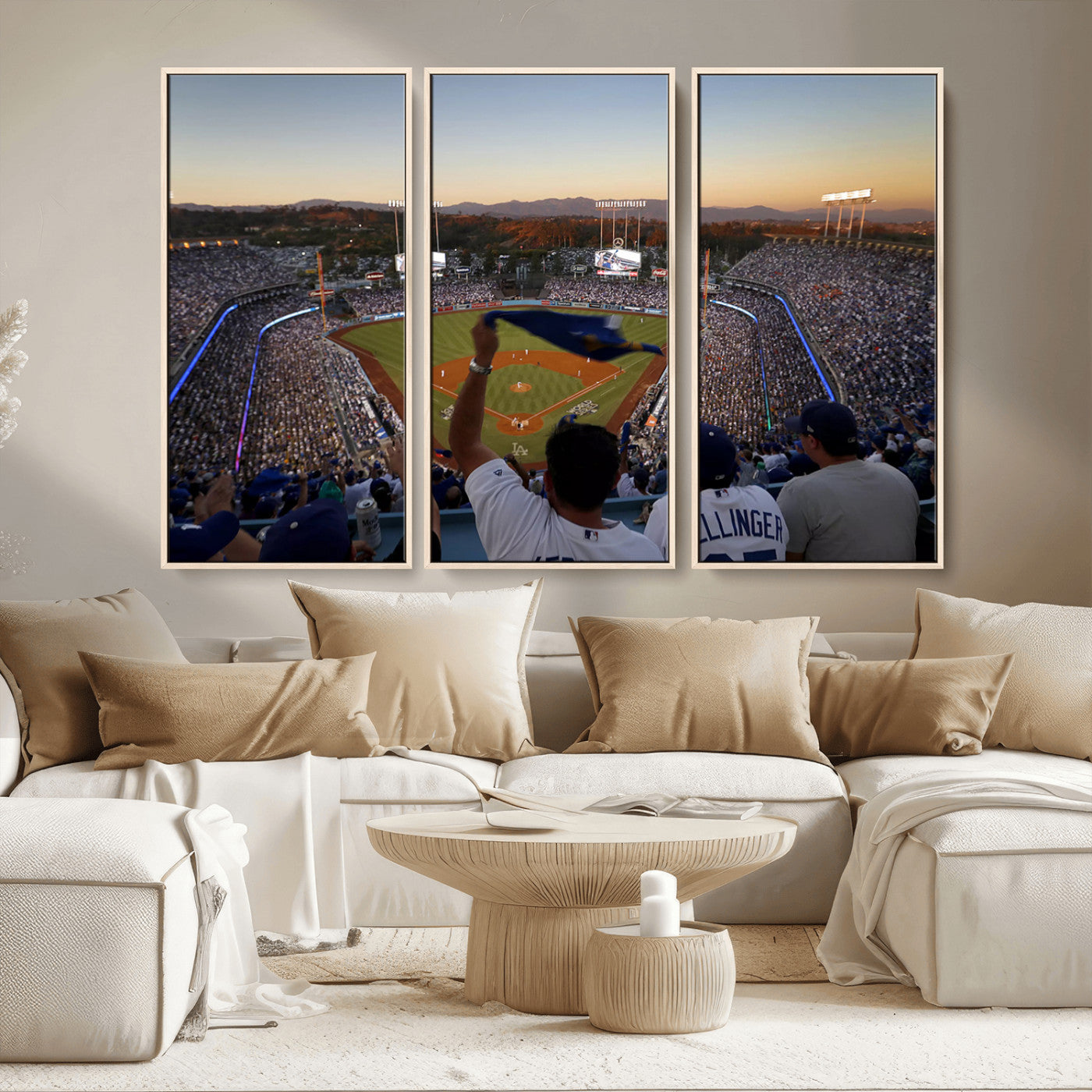 MGV-FC-48X32-3P - Dodger Stadium Sunset Game Triple Canvas Wall Art - Los Angeles Dodgers MLB Match