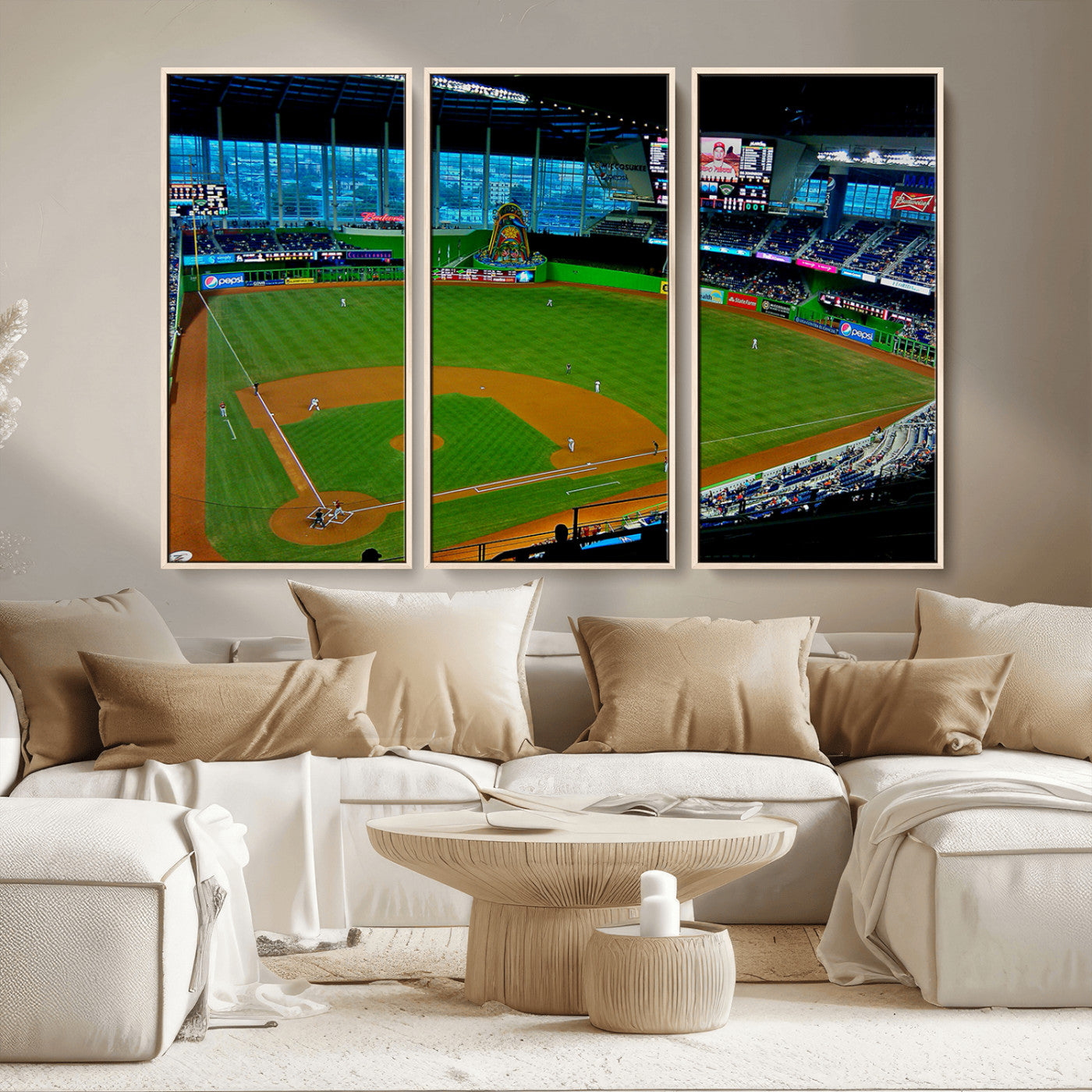 MGV-FC-48X32-3P - Miami Marlins Baseball Team Print - Miami LoanDepot Park Stadium Wall Art Canvas Print