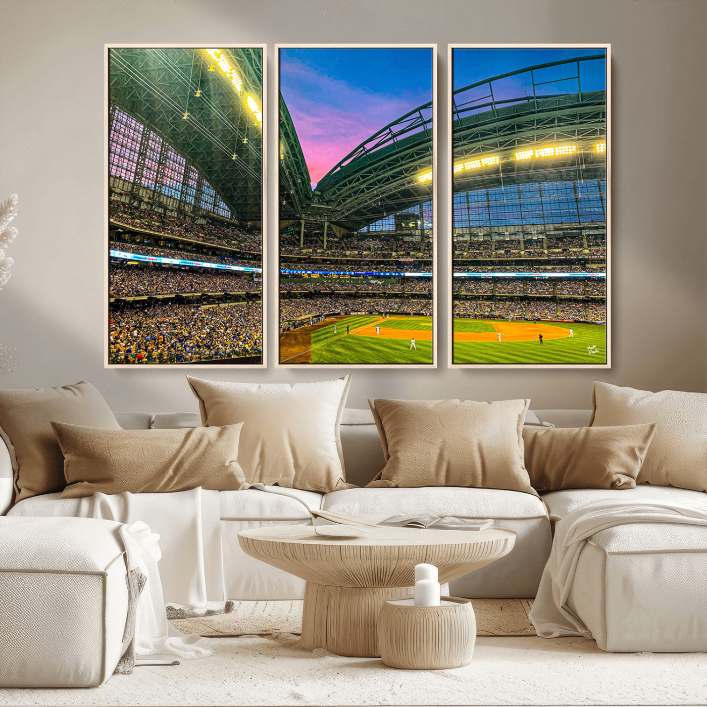 MGV-FC-48X32-3P - Milwaukee Brewers Baseball Team Print Canvas- American Family Field Stadium Wall Art Canvas Print