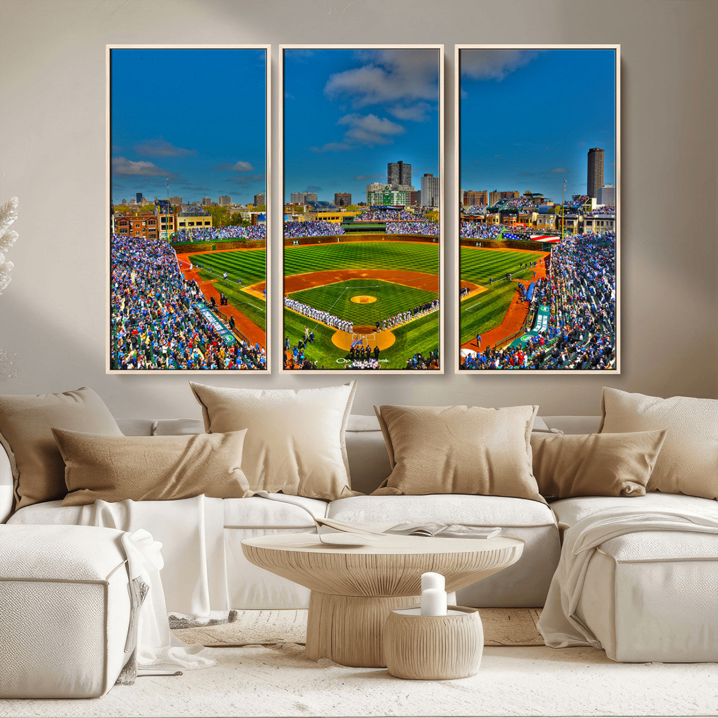 MGV-FC-48X32-3P - Wrigley Field Chicago Cubs Canvas Wall Art - Iconic Baseball Stadium Print for Sports Lovers - Ready